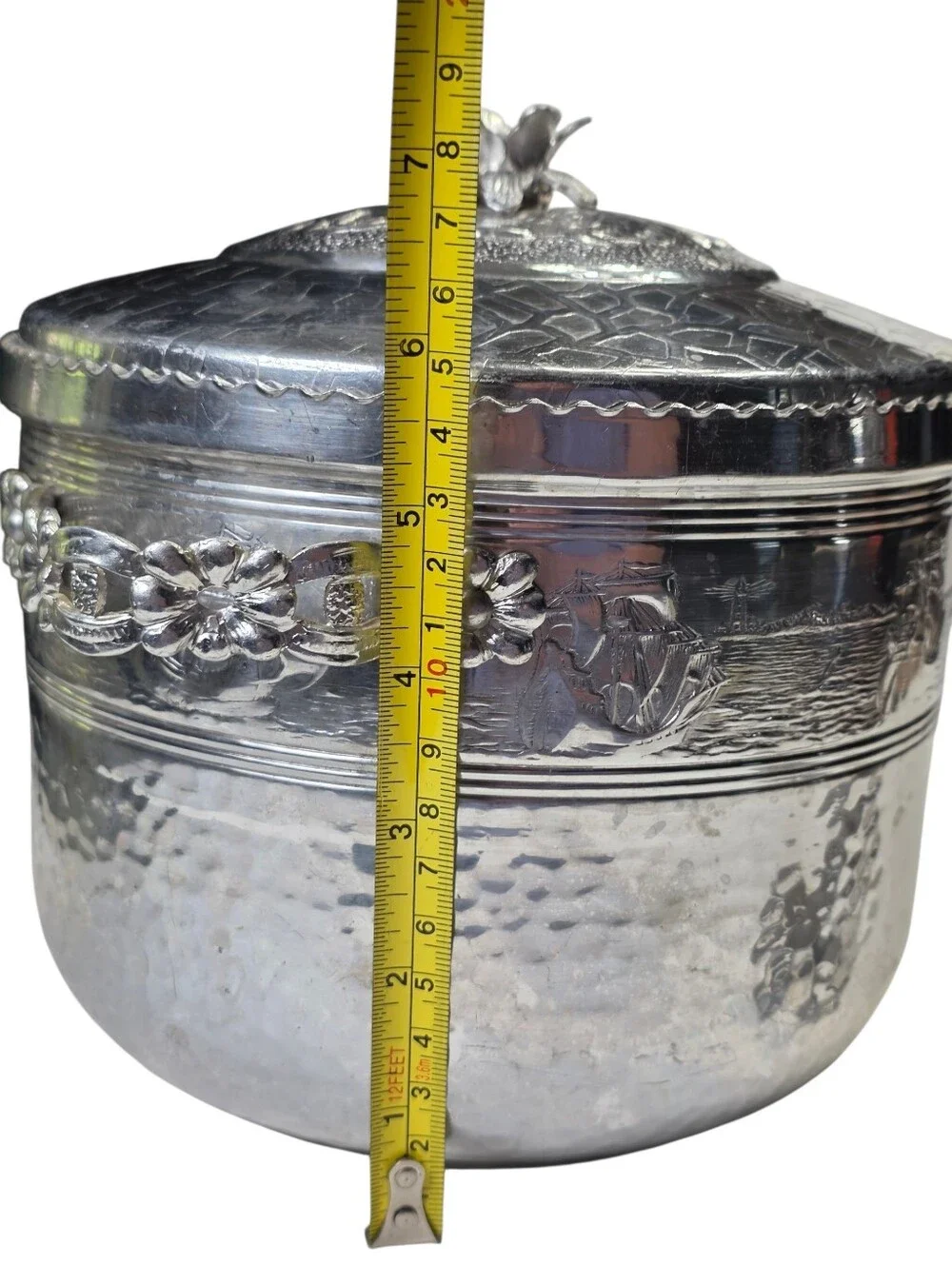 Vintage Forman Family Hammered Aluminum Ice Bucket & Tongs